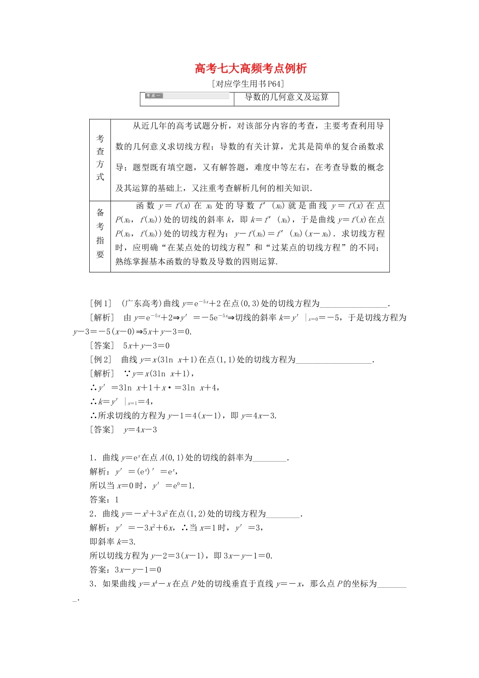 高中数学 七大高频考点例析讲义（含解析）苏教版选修2-2-苏教版高二选修2-2数学教案_第1页