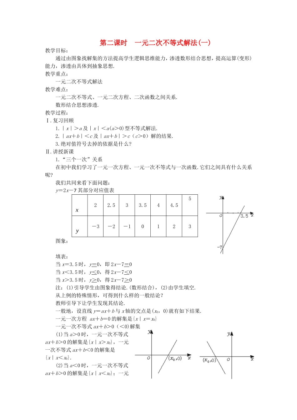 高中数学 一元二次不等式解法教案 苏教版必修5_第1页