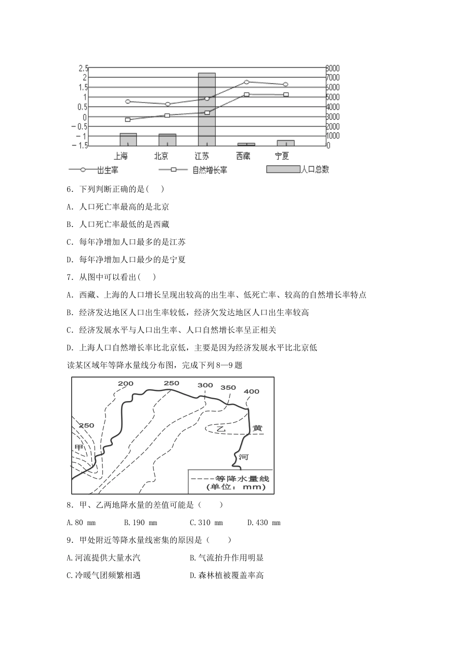 重庆市巫山中学2015届高三地理第二次月考试卷_第3页