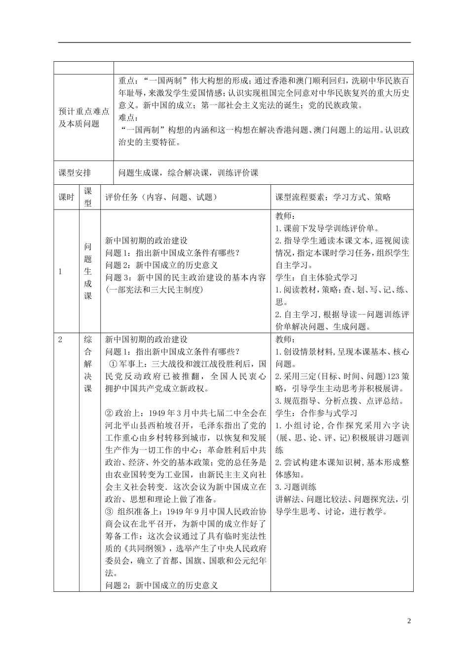 重庆市开县中学2014年高中历史  第4单元 现代中国的政治建设与课程纲要教案 新人教版必修1_第2页