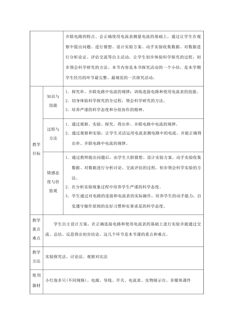 度九年级物理全册 15.5《串、并联电路中电流的规律》教学设计 （新版）新人教版-（新版）新人教版初中九年级全册物理教案_第2页