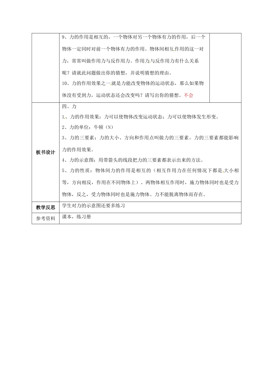 广西永福县实验中学九年级物理《12.4 力》教案 人教新课标版_第3页