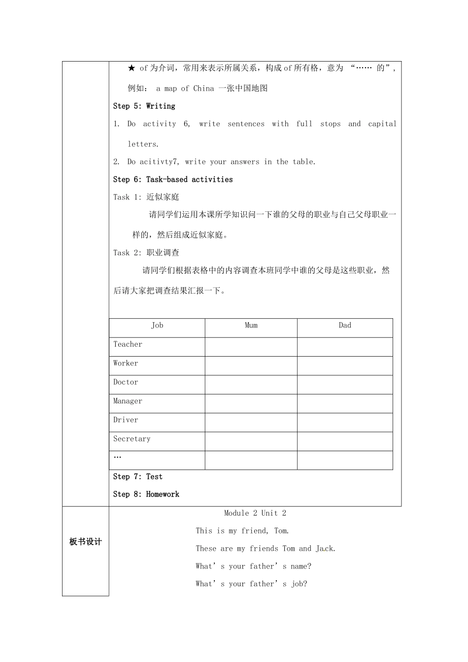 广西永福县实验中学七年级英语 Module2《Unit 2 These are my parents》教案 外研版_第3页