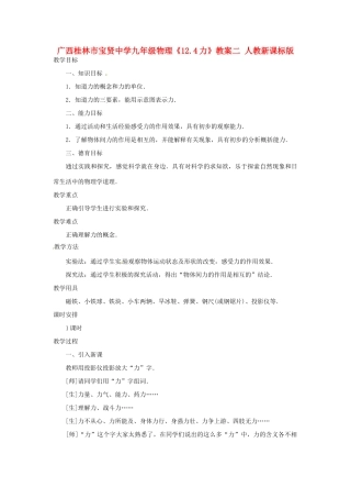 广西桂林市宝贤中学九年级物理《12.4力》教案二 人教新课标版