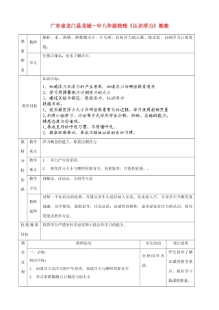 广东省龙门县龙城一中八年级物理《认识浮力》教案