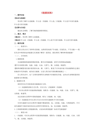 广西南丹县月里中学九年级物理全册《能源家族》教学设计 新人教版