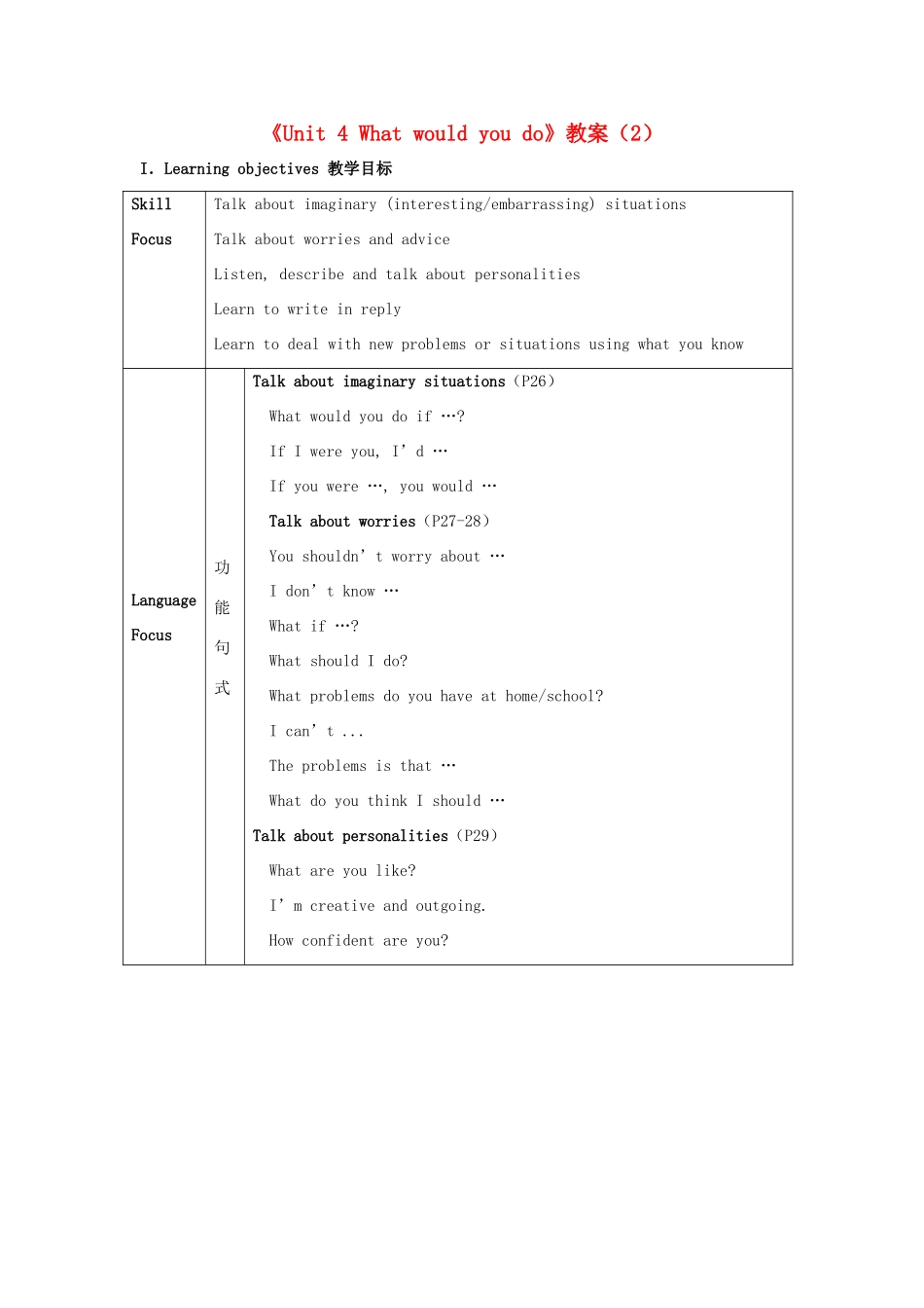 广东省珠海九中九年级英语全册《Unit 4 What would you do》教案（2） 人教新目标版_第1页