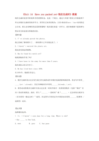 广东省珠海九中九年级英语全册《Unit 14  Have you packed yet-现在完成时》教案 人教新目标版