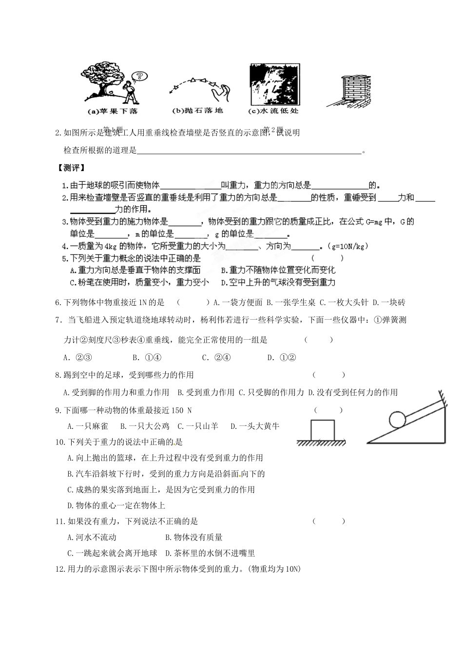 广东省深圳市文汇中学八年级物理下册 7.3 重力指导教学书 （新版）新人教版_第2页