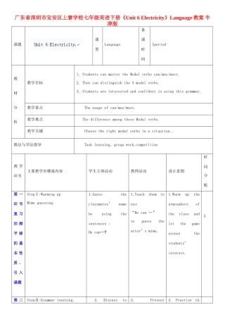 广东省深圳市宝安区上寮学校七年级英语下册《Unit 6 Electricity》Language教案 牛津版