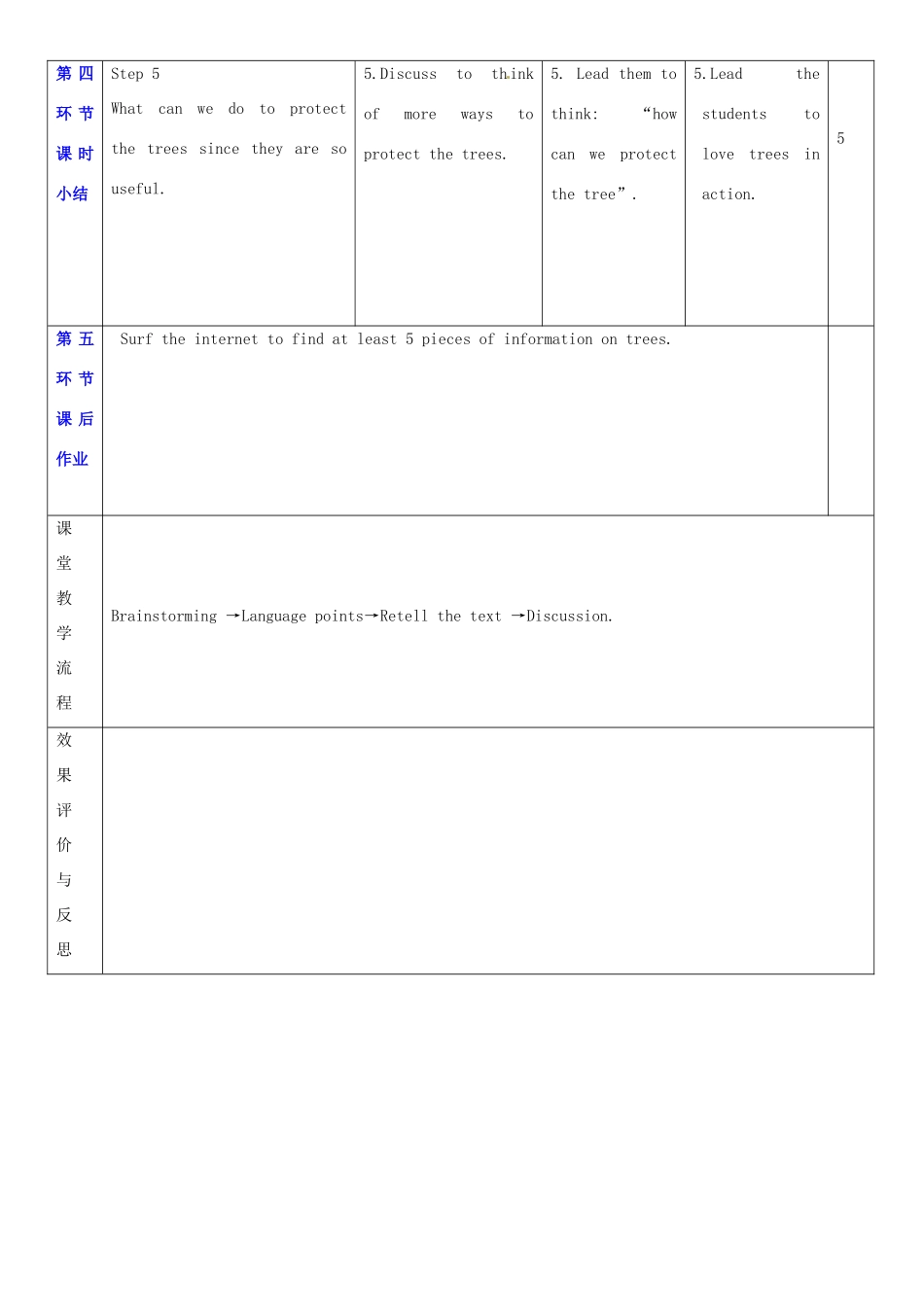 广东省深圳市宝安区上寮学校七年级英语下册《Unit 4 Save the trees》Reading Ⅱ教案 牛津版_第3页