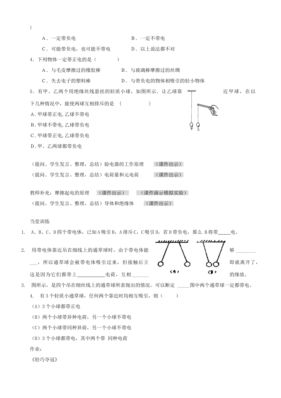 广东省汕头市龙湖实验中学八年级物理上册 电荷教案 新人教版_第2页