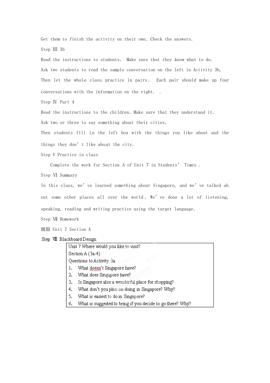 广东省汕头市龙湖实验中学九年级英语全册《Unit 7 Where would you like to visit》（The Second Period）教案 人教新目标版_第2页