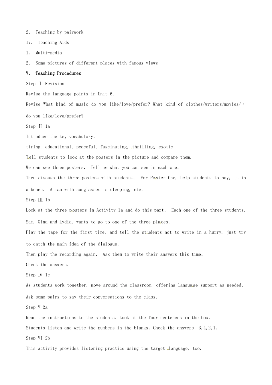 广东省汕头市龙湖实验中学九年级英语全册《Unit 7 Where would you like to visit》（The First Period）教案 人教新目标版_第3页