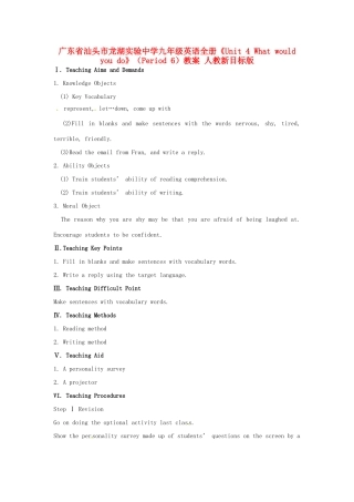 广东省汕头市龙湖实验中学九年级英语全册《Unit 4 What would you do》（Period 6）教案 人教新目标版