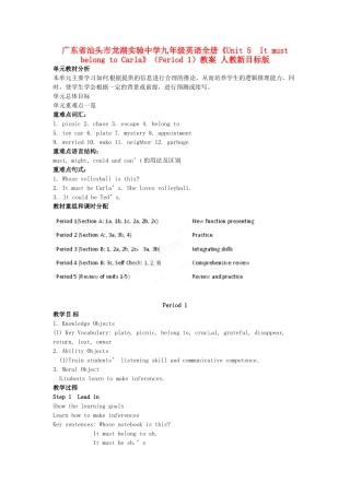 广东省汕头市龙湖实验中学九年级英语全册《Unit 5 It must belong to Carla》（Period 1）教案 人教新目标版