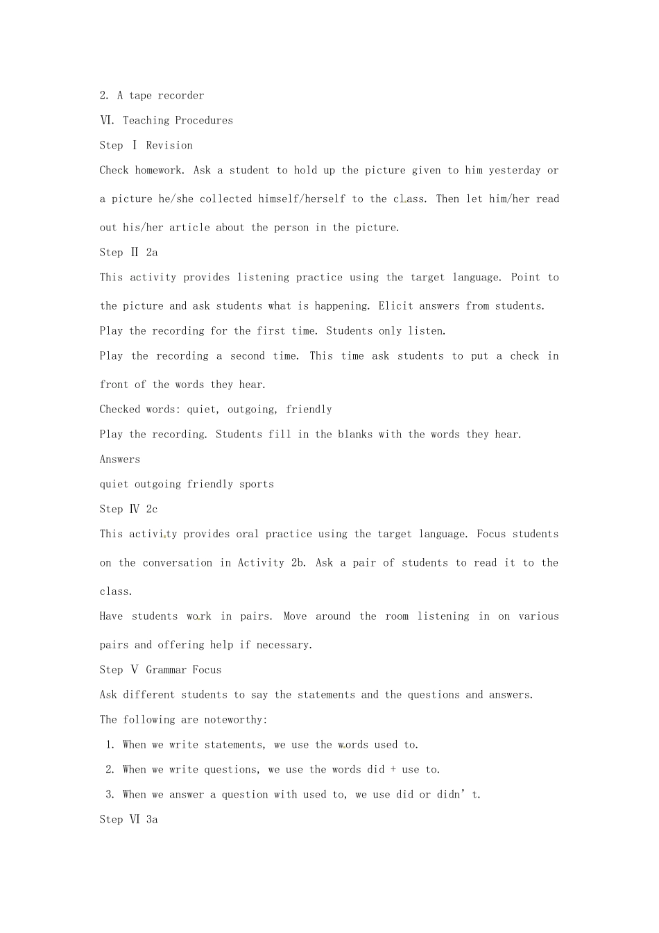 广东省汕头市龙湖实验中学九年级英语全册《Unit 2 I used to be afraid of the dark.》（The Second Period）教案 人教新目标版_第2页