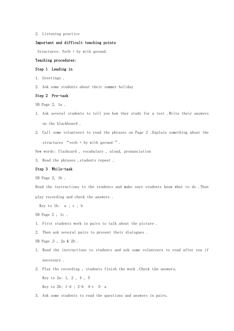 广东省汕头市龙湖实验中学九年级英语全册《Unit 1 How do you study for a test 》（Period 1）教案 人教新目标版_第2页