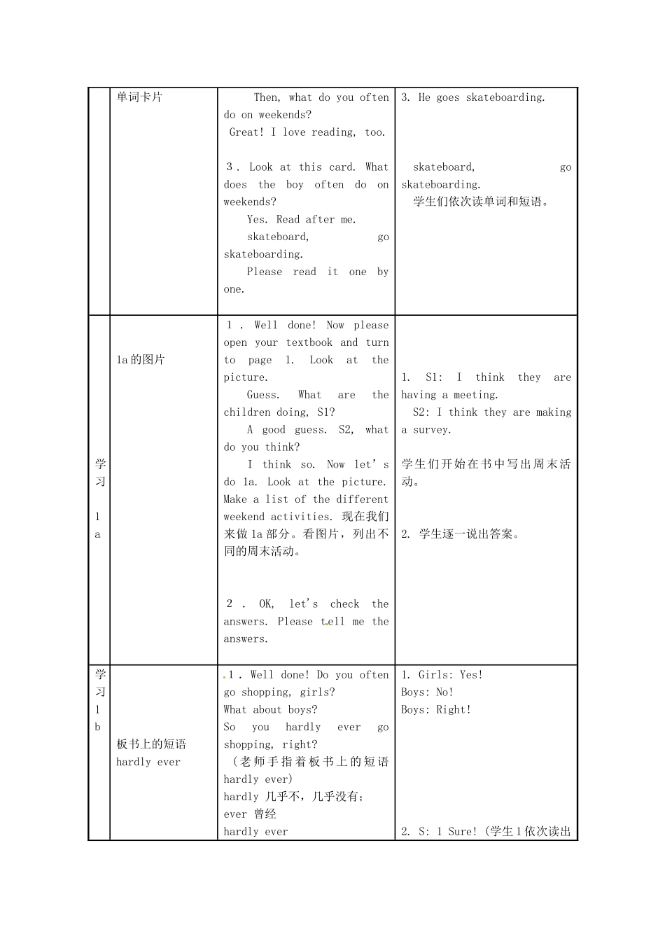 广东省汕头市铜盂中学八年级英语上册《Unit1 How often do you exercise》第一课时教案 人教新目标版_第2页