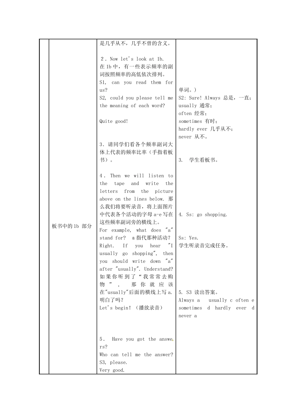 广东省汕头市铜盂中学八年级英语上册《Unit1 How often do you exercise》第一课时教案 人教新目标版_第3页