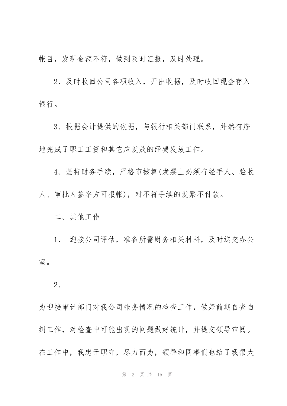 集团财务出纳个人工作总结2020_第2页