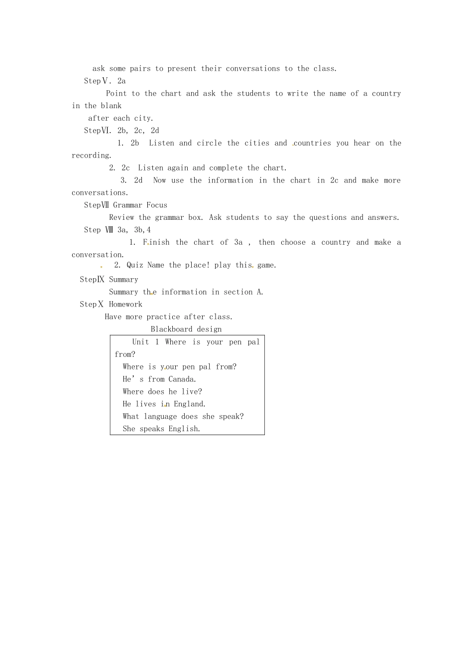 广东省梅州市培英中学七年级英语 Unit1《Where is your pen pal from》教案1_第2页