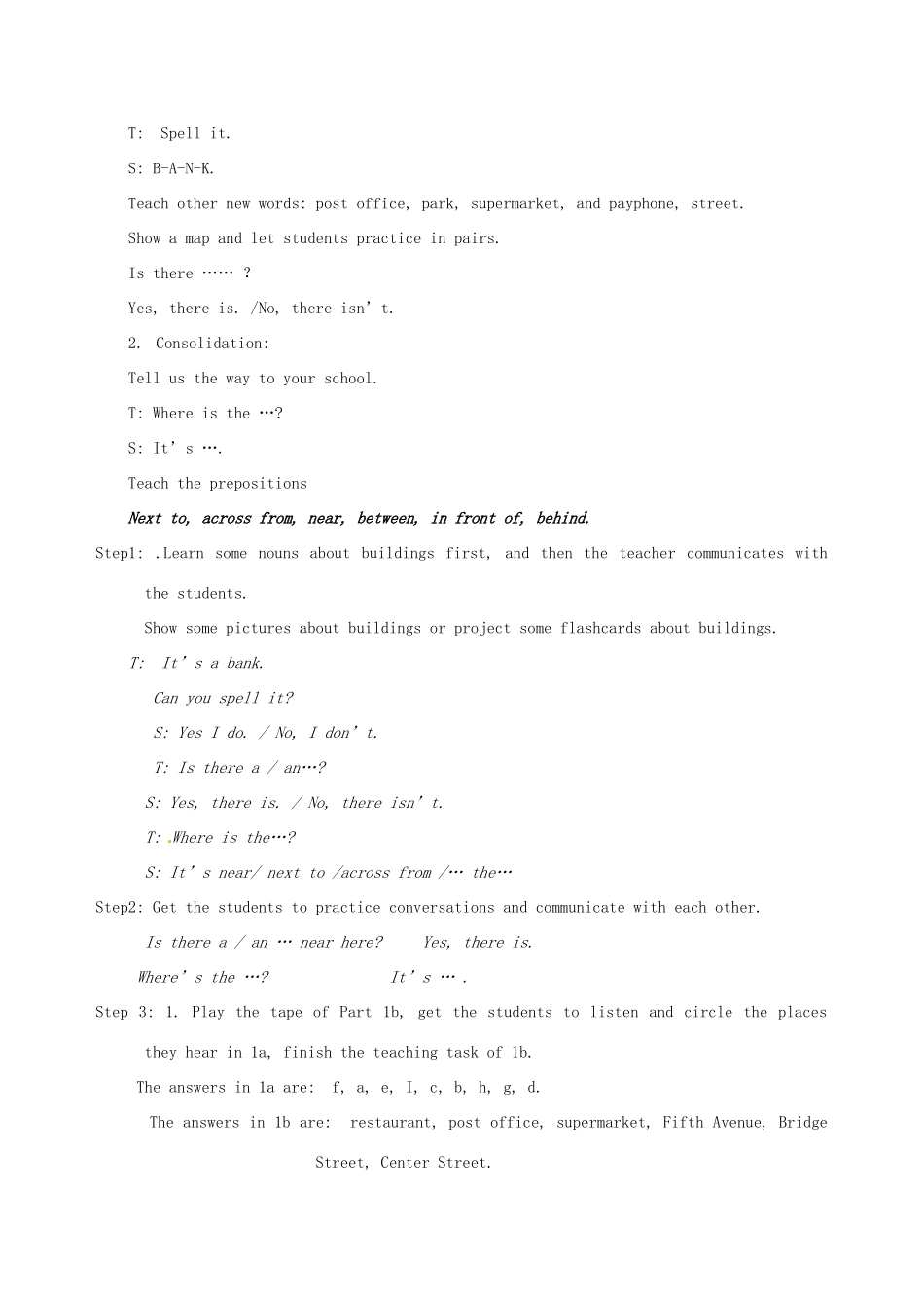 广东省梅州市培英中学七年级英语 Unit 2《Where is the post office》教案2_第2页