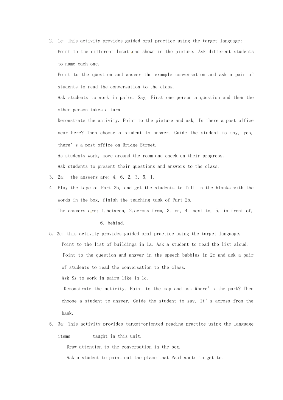 广东省梅州市培英中学七年级英语 Unit 2《Where is the post office》教案2_第3页