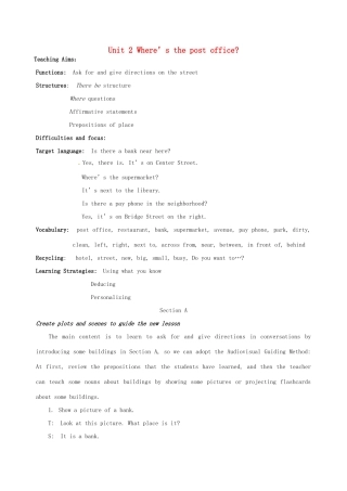 广东省梅州市培英中学七年级英语 Unit 2《Where is the post office》教案2