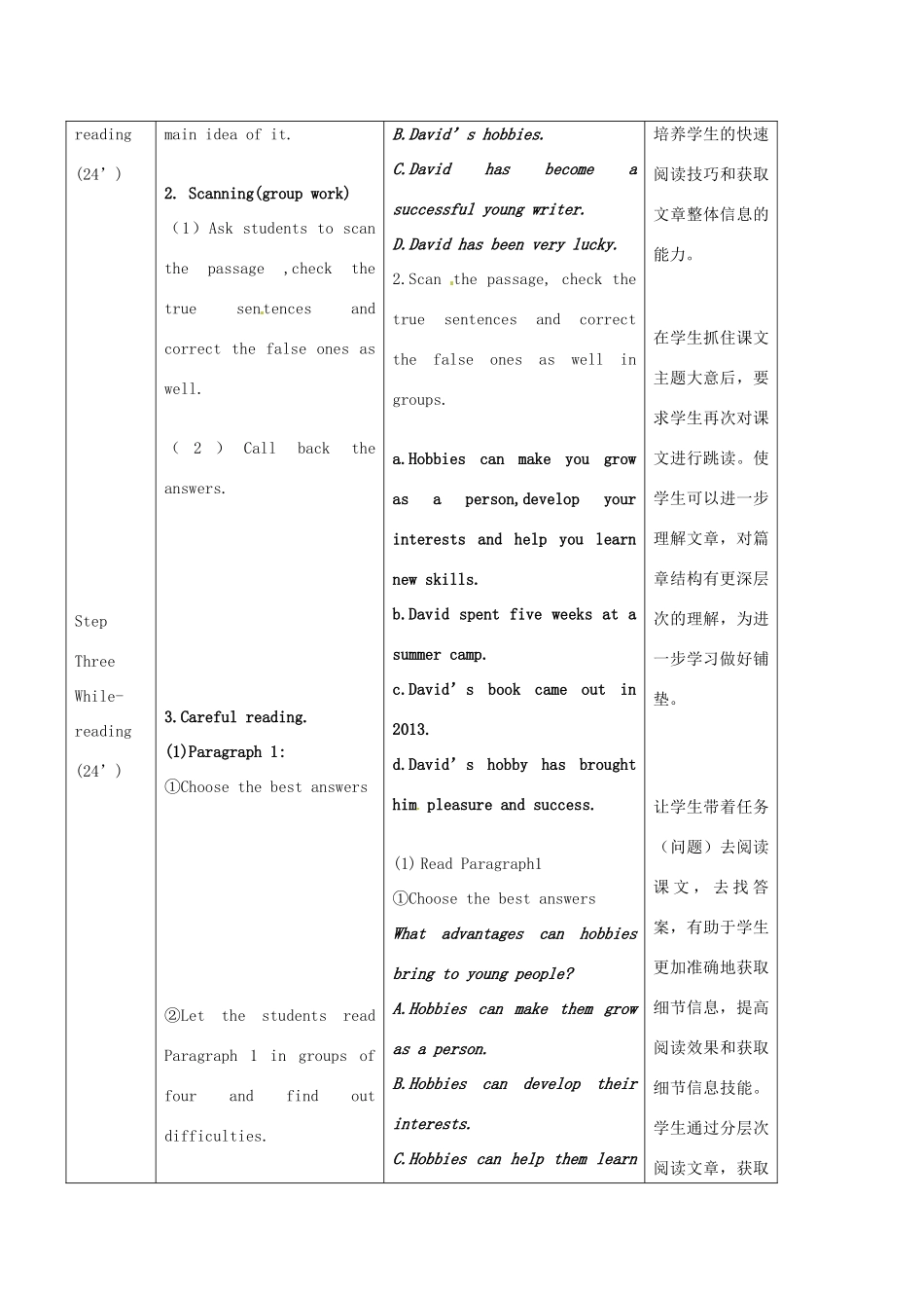 广东省惠东县教育教学研究室八年级英语下册 Module 6 Unit 2 Hobbies can make you grow as a person教案 （新版）外研版_第3页