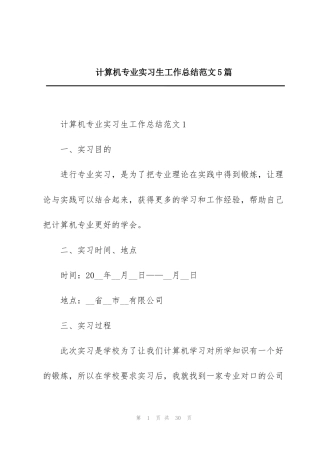 计算机专业实习生工作总结范文5篇