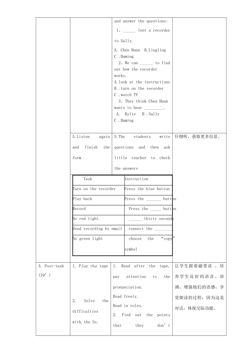 广东省惠东县教育教学研究室八年级英语下册 Module 4 Unit 1 If you want to record，press the red button教案 外研版-外研版初中八年级下册英语教案_第3页