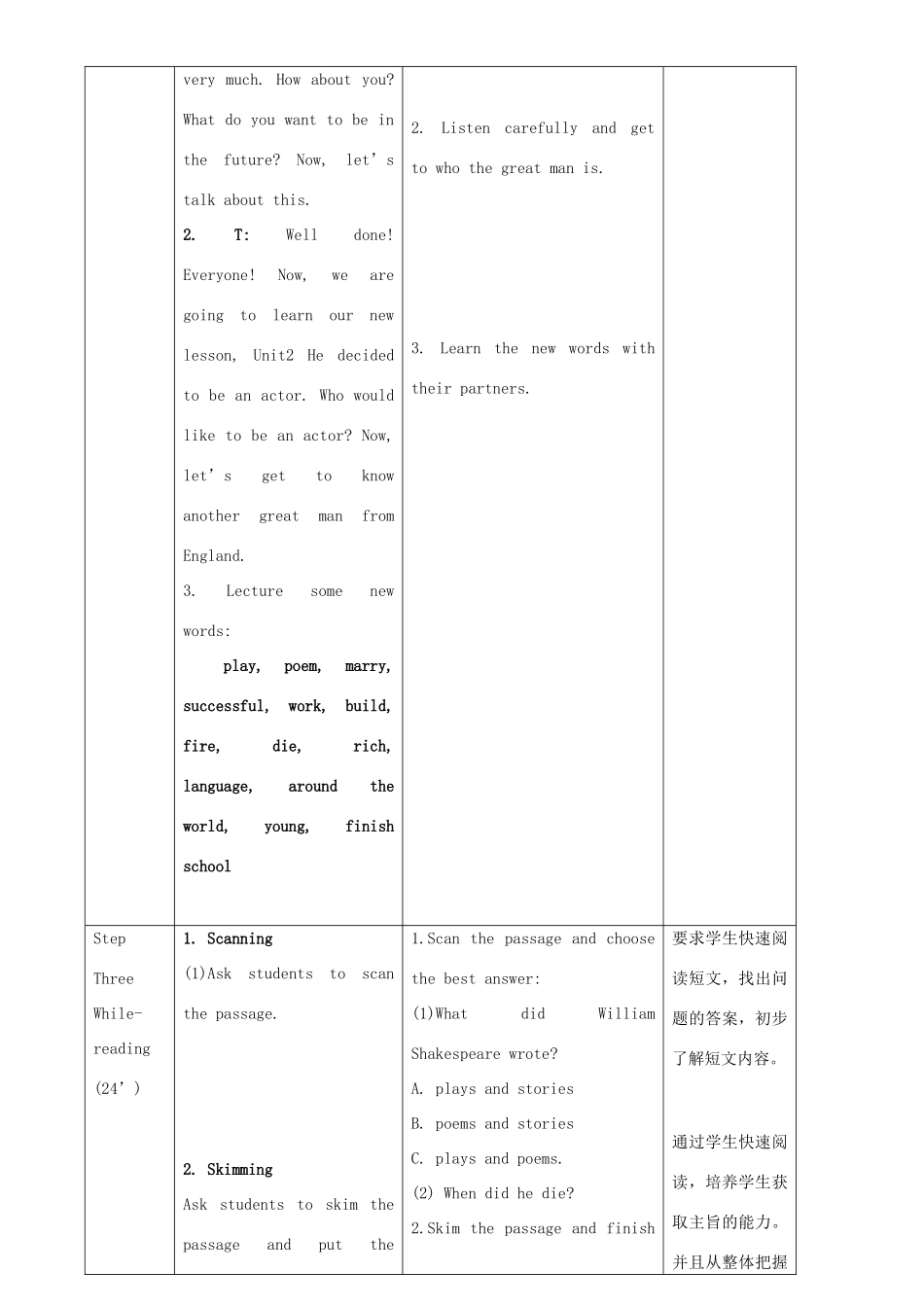 广东省惠东县教育教学研究室七年级英语下册 Module 9 Unit 2 He decided to be an actor教案 （新版）外研版_第2页