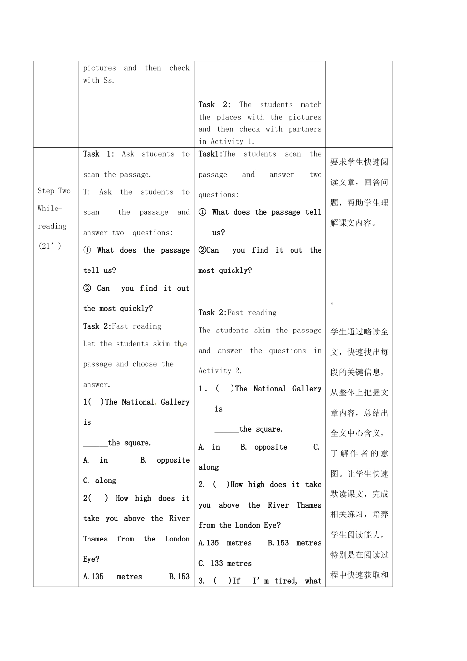 广东省惠东县教育教学研究室七年级英语下册 Module 6 Unit 2 The London Eye is on your right教案 （新版）外研版-（新版）外研版初中七年级下册英语教案_第2页