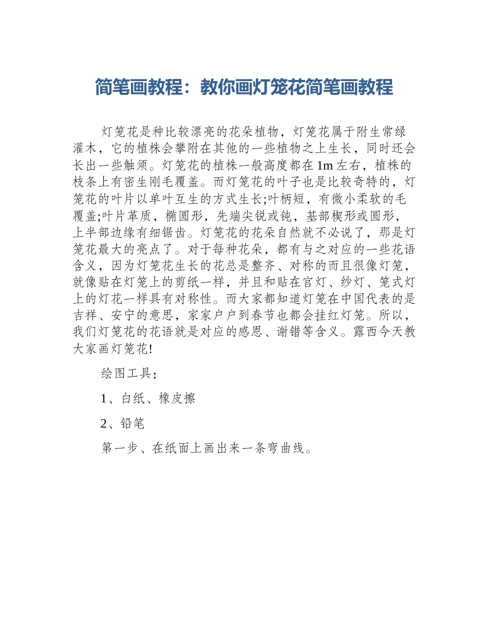 简笔画教程：教你画灯笼花简笔画教程_第1页