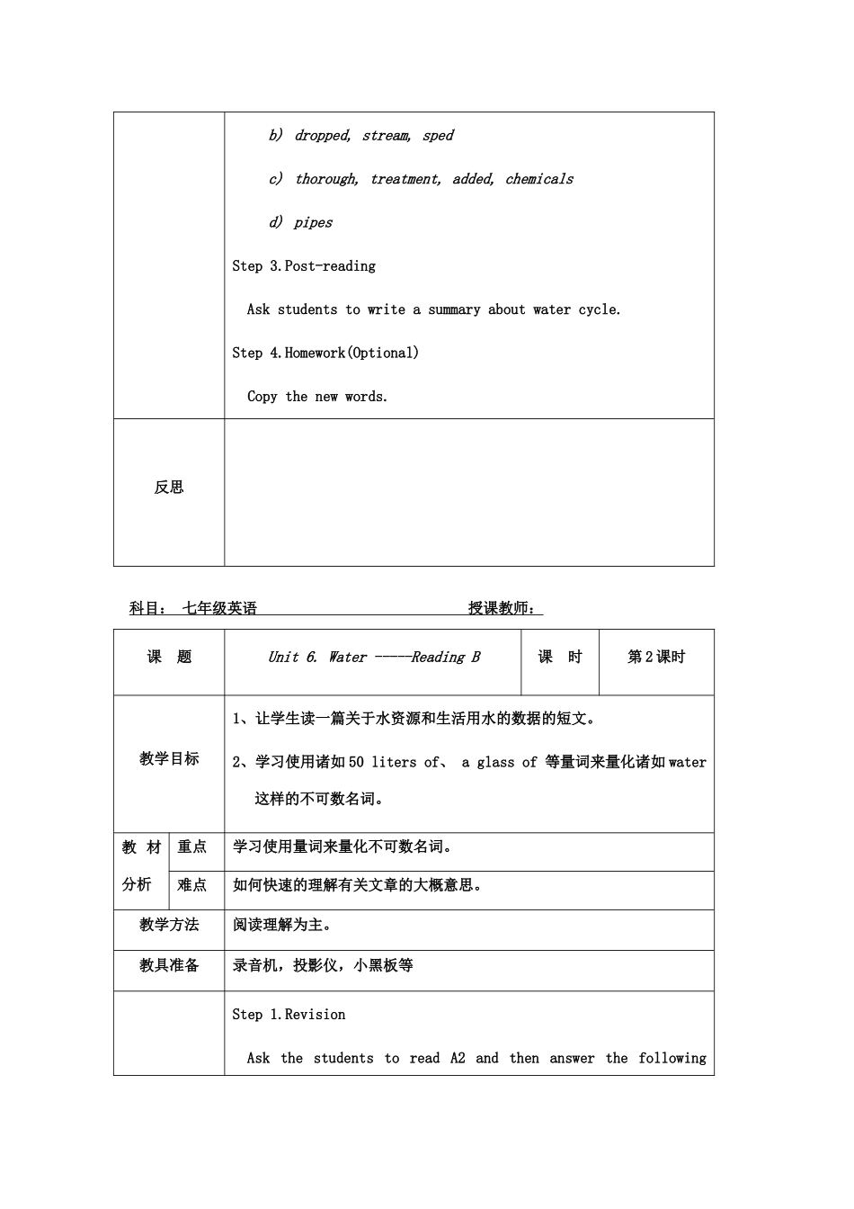 广东省广州市七年级英语下册：Unit 6 Water教案（牛津）_第3页