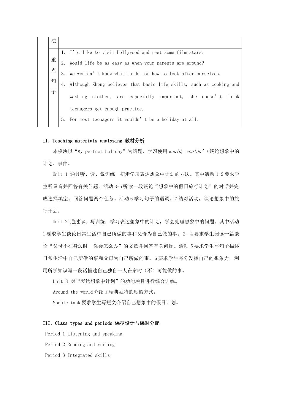 广东省佛山市顺德区大良顺峰初级中学八年级英语下册 Module 10 My perfect holiday教案 外研版_第2页