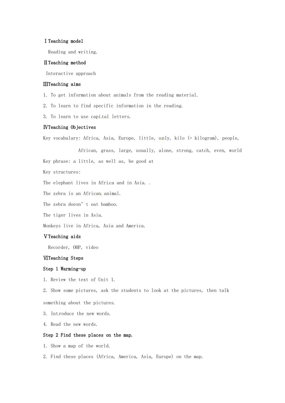 广东省佛山市第十四中学七年级英语上册 Module 6 A trip to the zoo Unit 2 The tiger lives in Asia教案 （新版）外研版_第2页