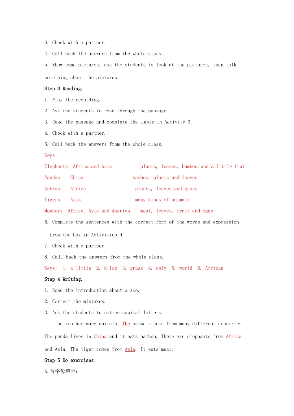 广东省佛山市第十四中学七年级英语上册 Module 6 A trip to the zoo Unit 2 The tiger lives in Asia教案 （新版）外研版_第3页