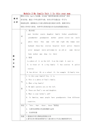 广东省佛山市第十四中学七年级英语上册 Module 2 My family Unit 1 Is this your mum教案 （新版）外研版