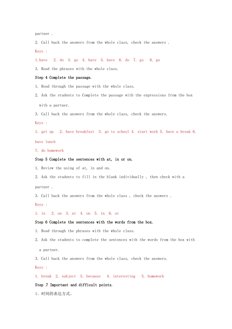 广东省佛山市中大附中三水实验中学七年级英语上册 Module 5 My school day Unit 3 Lang uage in use教案 （新版）外研版_第3页