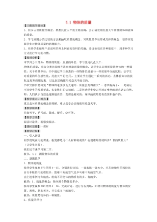 广东省东莞市寮步信义学校八年级物理上册 5.1 物体的质量教案 粤教沪版