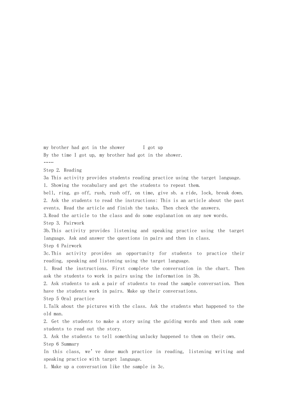 广东地区九年级英语全册 Unit 10 By the time I got outside ,the bus had already left Period 2 教学设计 人教新目标版_第2页
