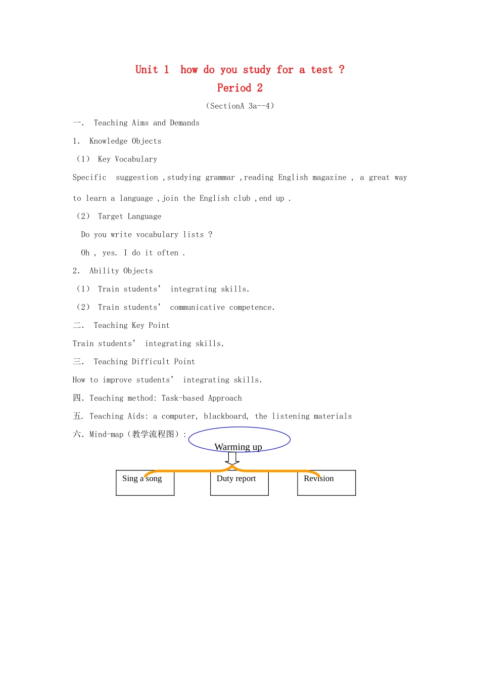 广东地区九年级英语全册 Unit 1 How do you study for a test Period 2 教学设计 人教新目标版_第1页