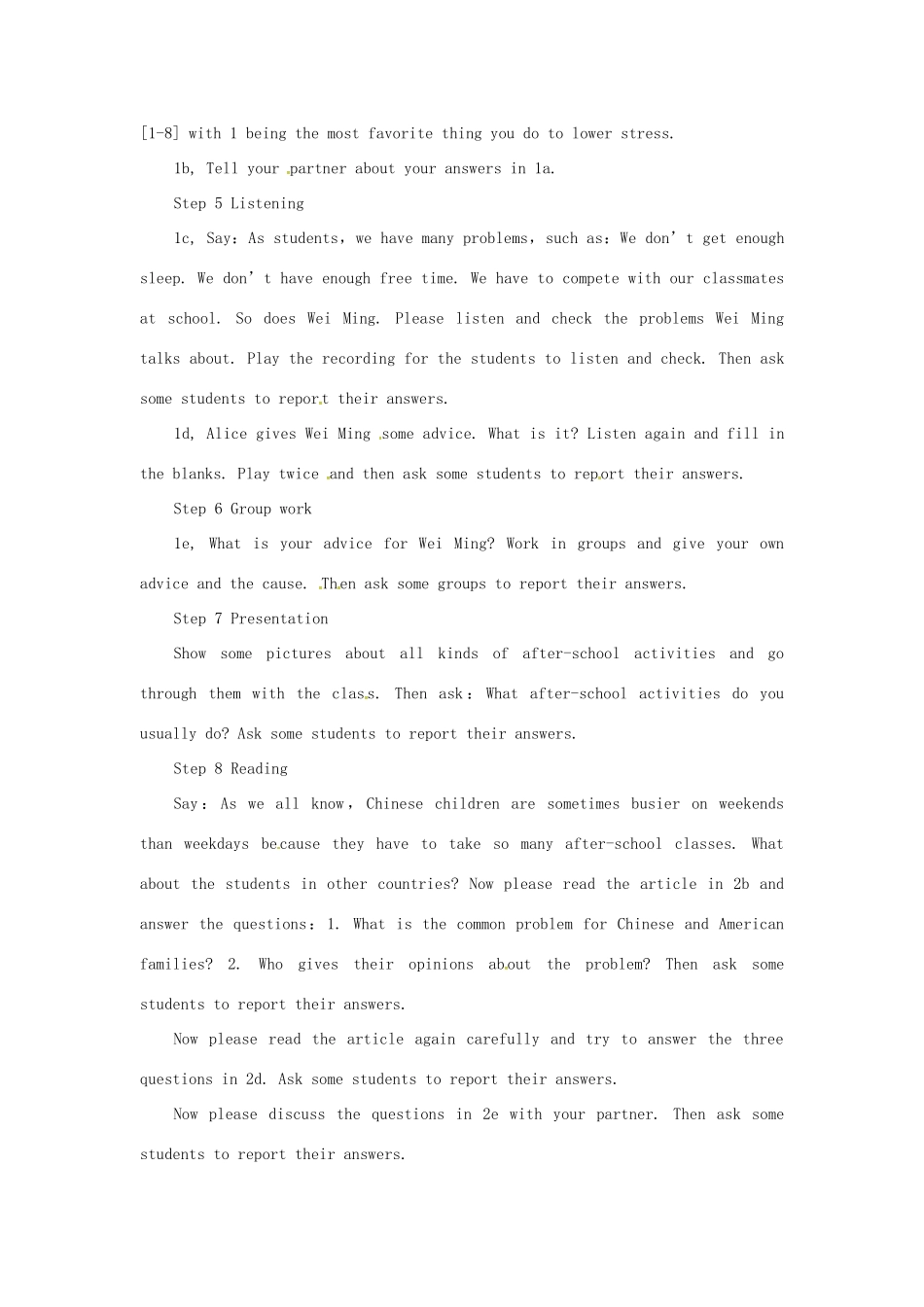 山东郓城县随官屯镇八年级英语下册 Unit 4 Why don’t you talk to your parents（第3课时）Section B（1a-2e）教学设计 （新版）人教新目标版-（新版）人教新目标版初中八年级下册英语教案_第2页