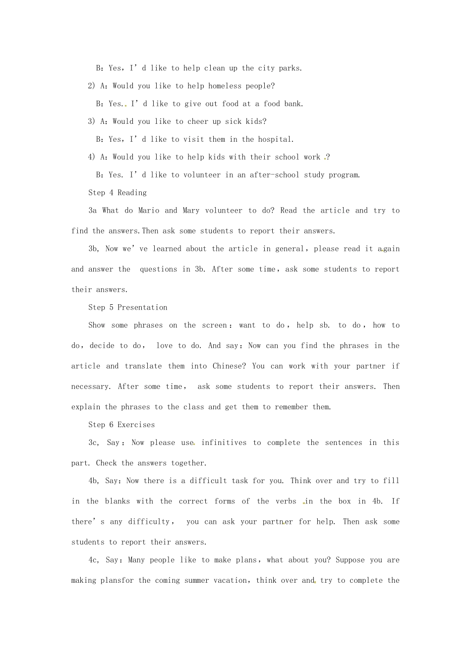 山东郓城县随官屯镇八年级英语下册 Unit 2 I’ll help to clean up the city parks（第2课时）Section A（3a-4c）教学设计 （新版）人教新目标版-（新版）人教新目标版初中八年级下册英语教案_第2页