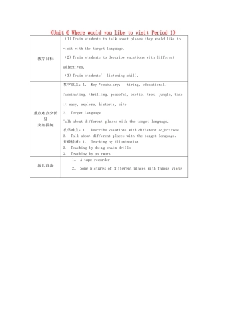 山东省龙口市诸由观镇诸由中学八年级英语下册《Unit 6 Where would you like to visit Period 1》教案 鲁教版五四制
