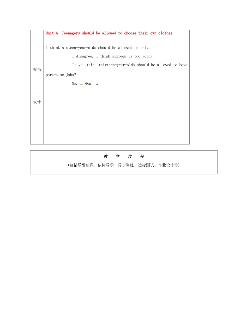 山东省龙口市诸由观镇诸由中学八年级英语下册《Unit 4 Teenagers should be allowed to choose their own clothes Period 5》教案 鲁教版五四制_第2页