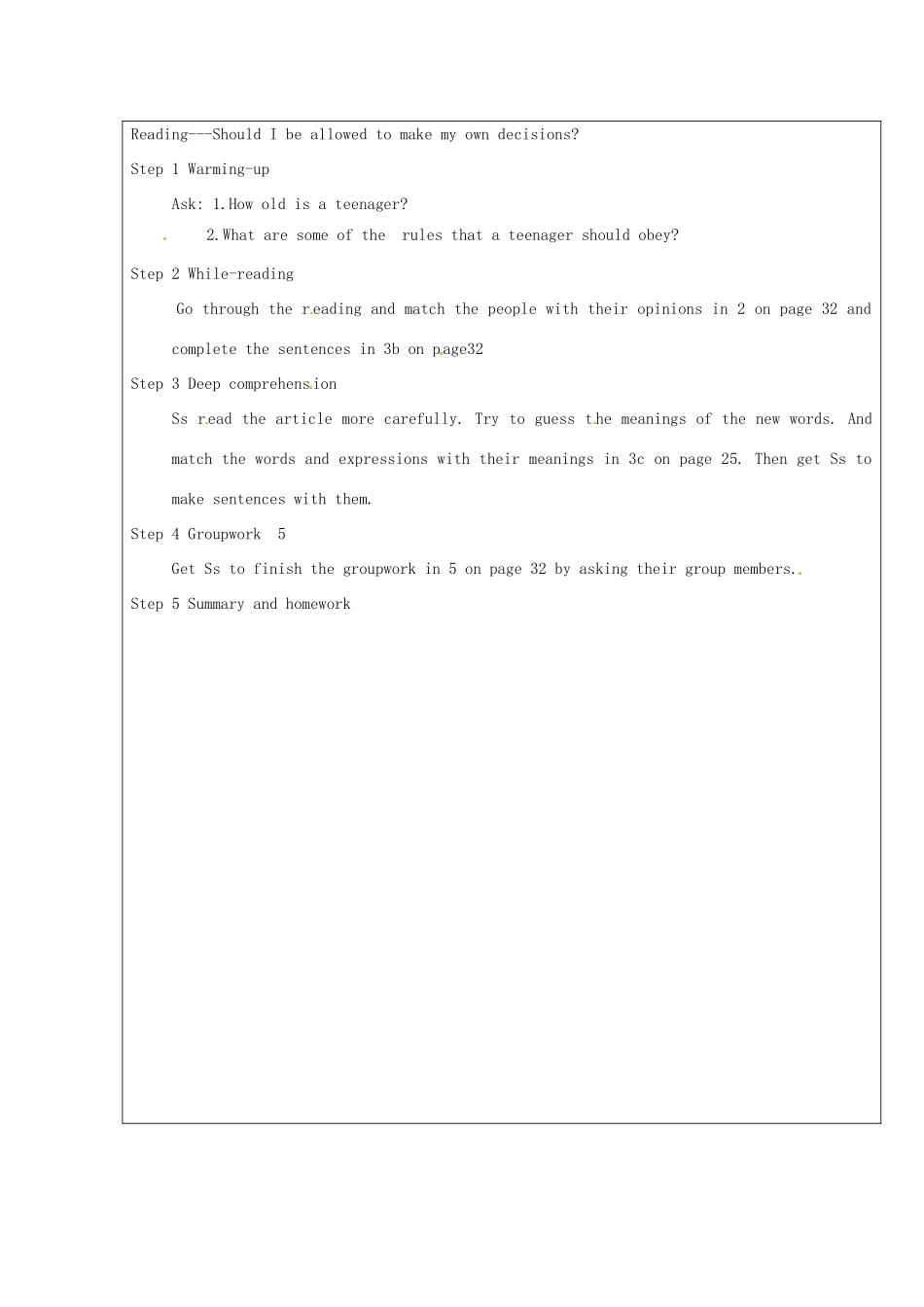 山东省龙口市诸由观镇诸由中学八年级英语下册《Unit 4 Teenagers should be allowed to choose their own clothes Period 5》教案 鲁教版五四制_第3页