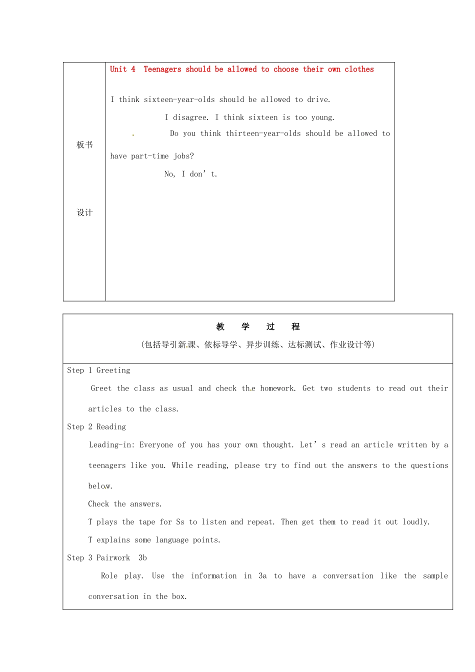 山东省龙口市诸由观镇诸由中学八年级英语下册《Unit 4 Teenagers should be allowed to choose their own clothes Period 4》教案 鲁教版五四制_第2页